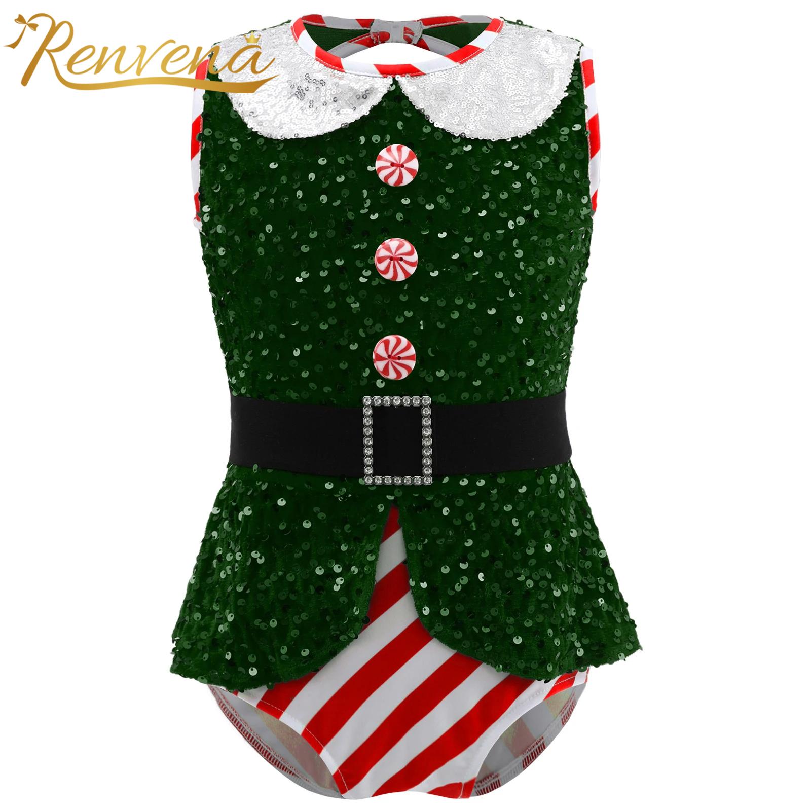 Girls Sparkly Sequins Jumpsuit - Elf Costume Christmas 评论和价格