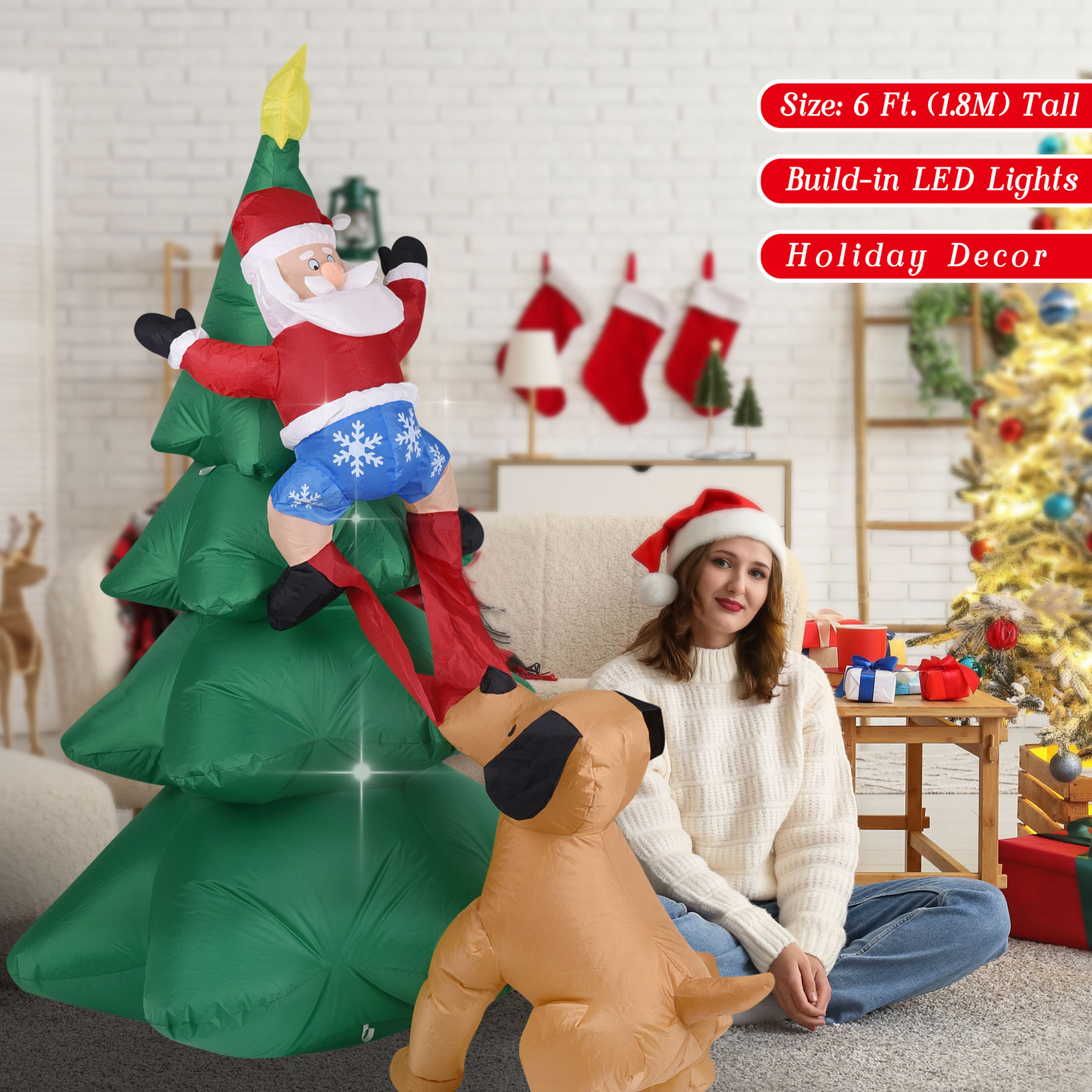Christmas Inflatable Dog  w/Sa - Christmas Lights Outdoor 评论和价格