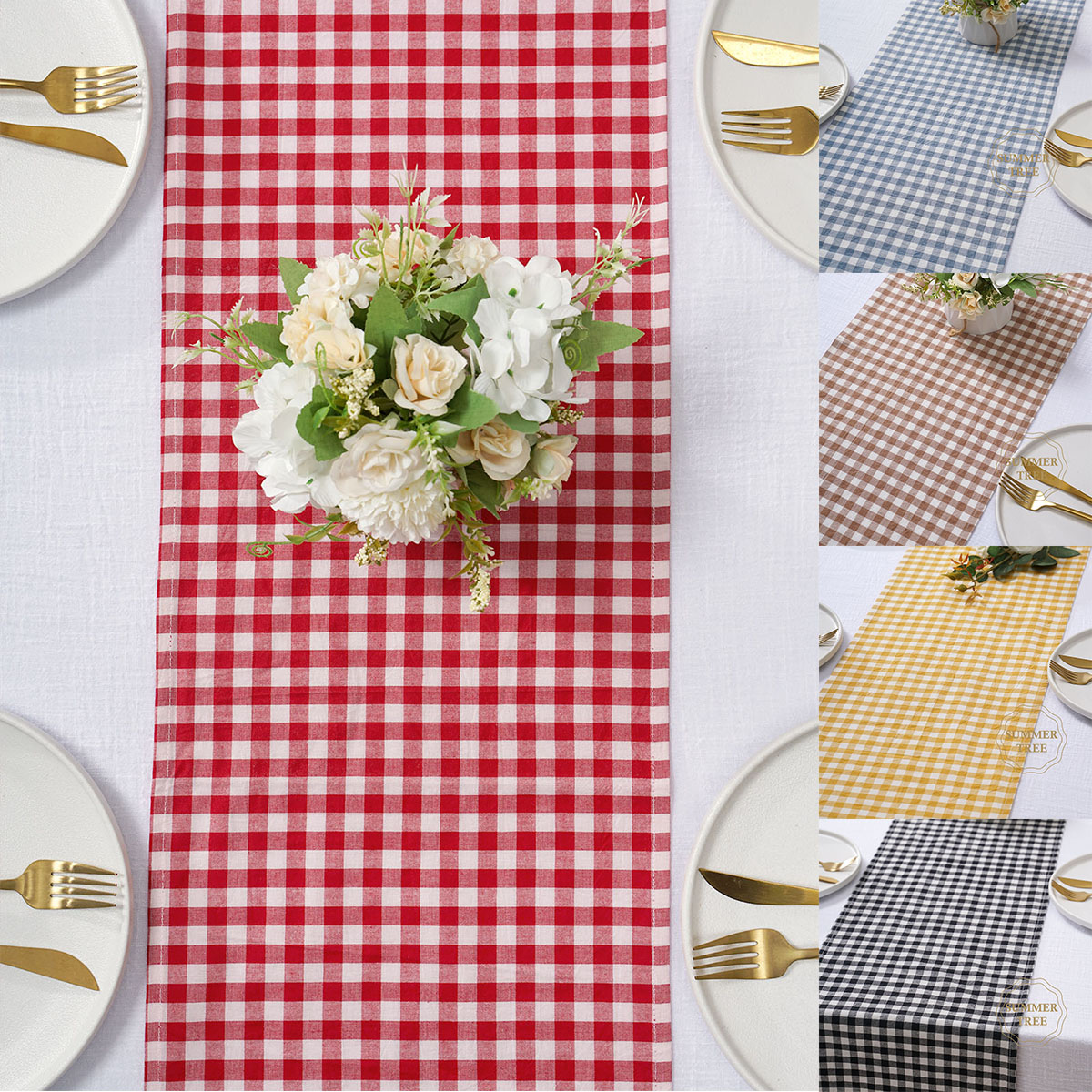 Rustic Plaid Cotton Table Runn - Christmas Throw Blanket 评论和价格
