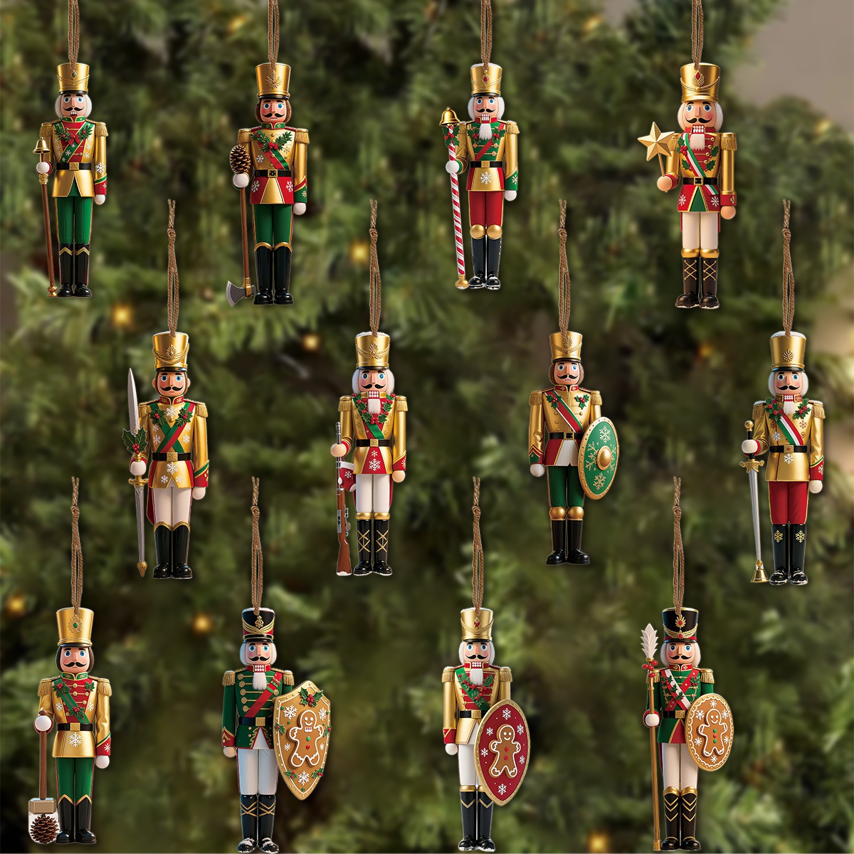 12pcs 2D Flat Wooden Christmas - Nutcracker Figurine 评论和价格