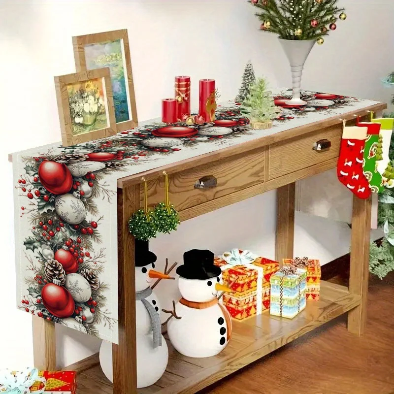 Christmas Balls Pine Cone Red  - Christmas Table Runner 评论和价格