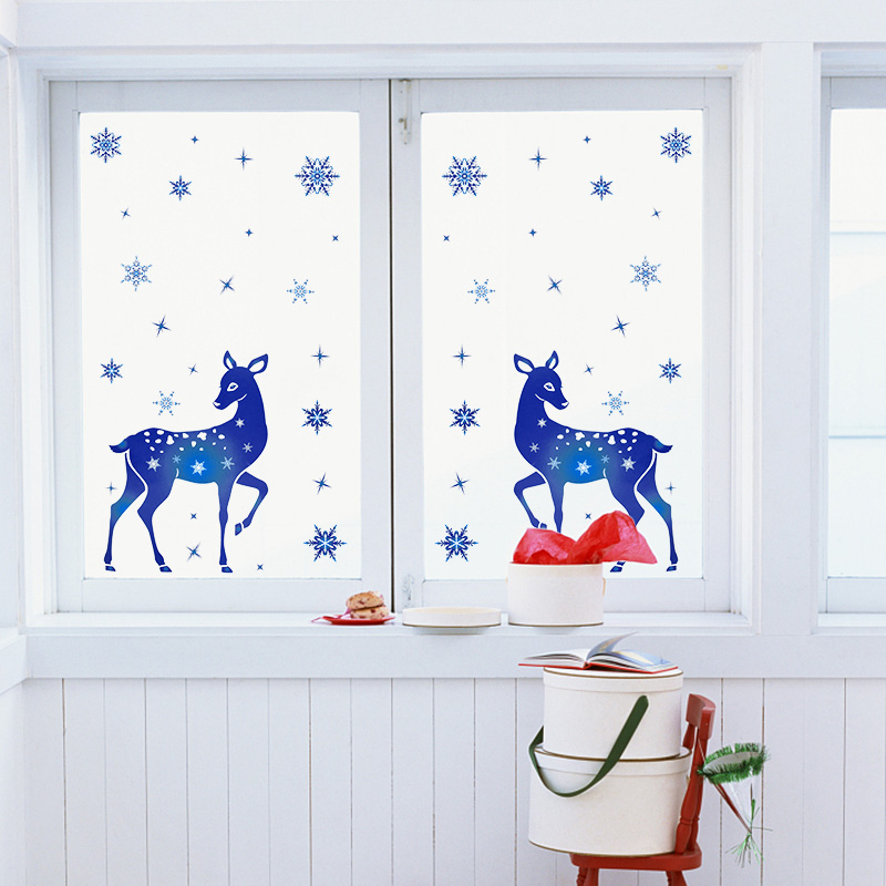 Christmas Window Stickers Elk  - Snowflake Window Decal 评论和价格