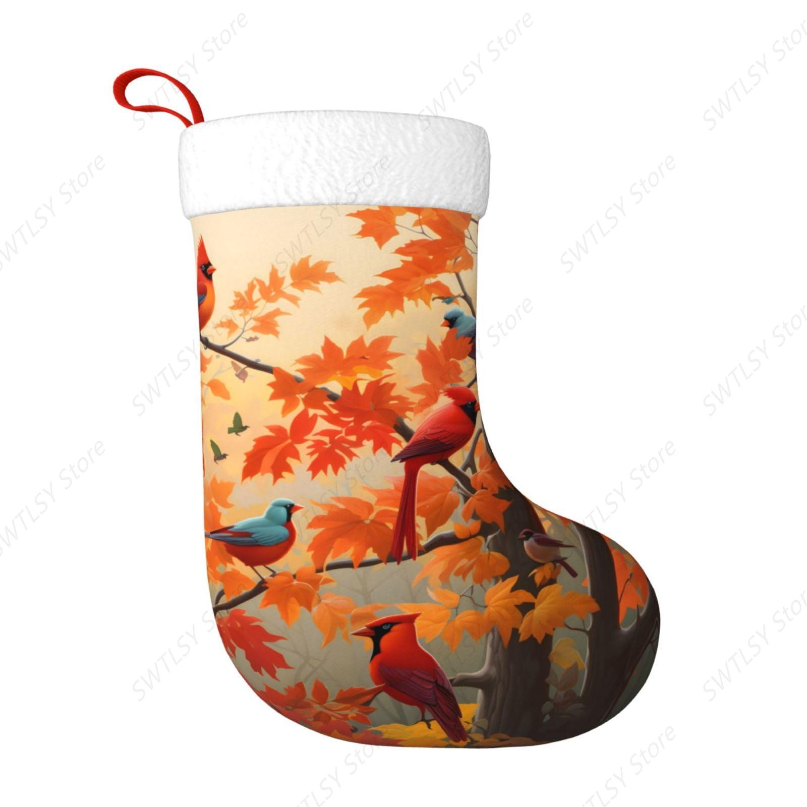 Fall Cardinal Birds and Maple- - Christmas Stocking Hanging 评论和价格